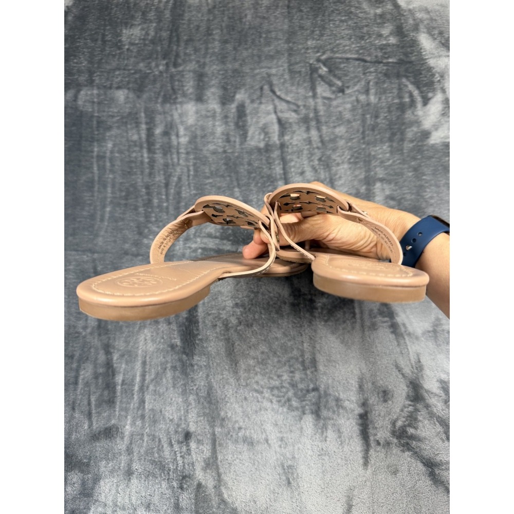 Tory Burch Miller Sandals Women 8.5M Blush Nude Leather Logo Thong Flats - Picture 4 of 10